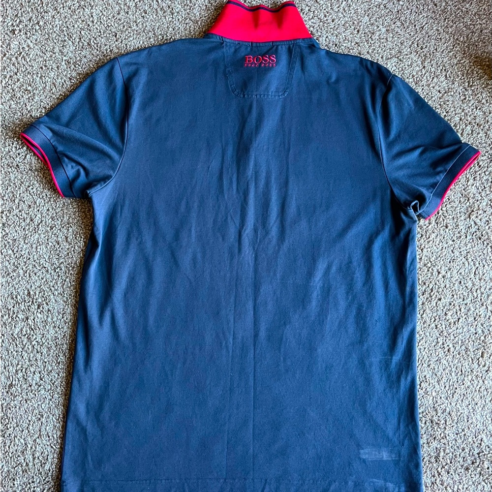 Hugo Boss Polo Shirt. Navy Blue with infrared. Size 2XL Regular Fit.